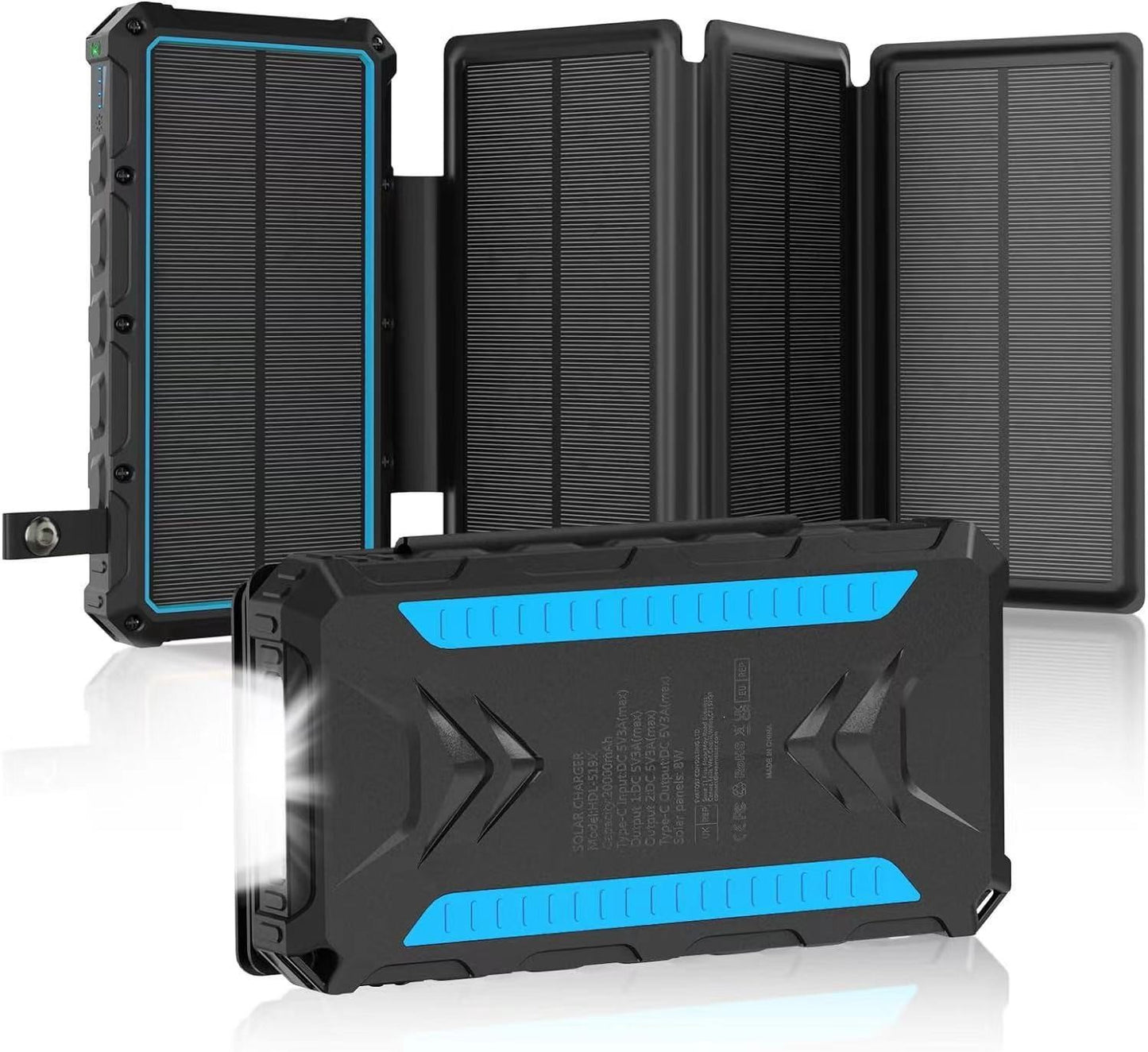 High-Performance 20,000 mAh Solar Power Bank – 4 Foldable Panels