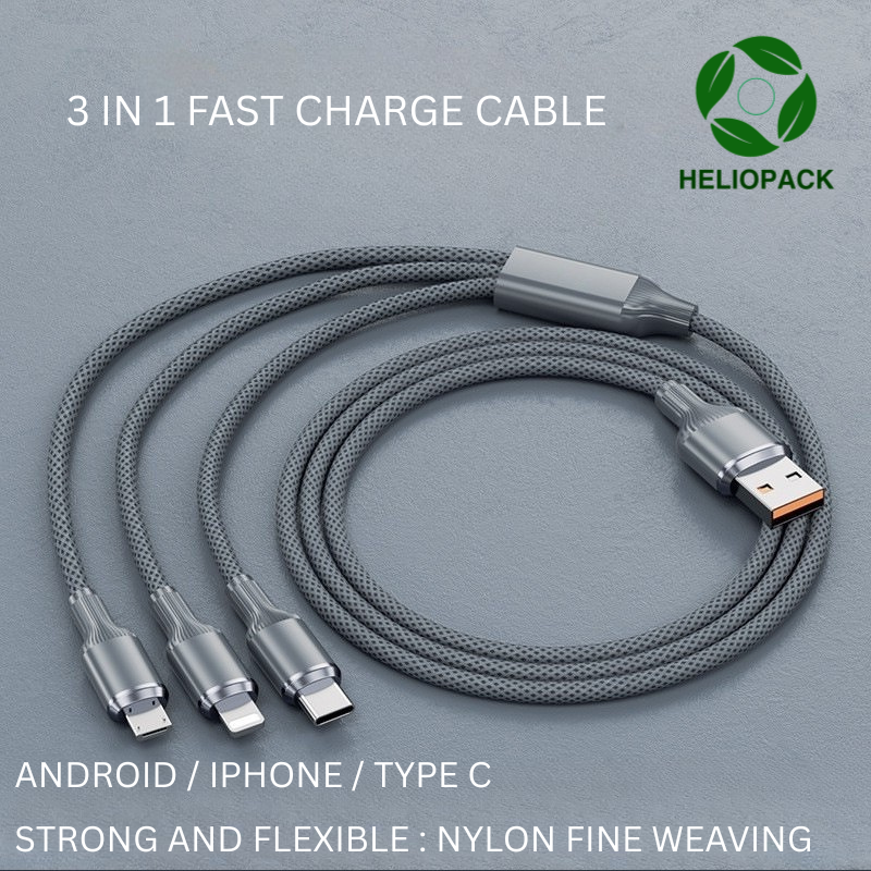 3-in-1 Fast Charging Cable – USB to Lightning / Micro-USB / Type-C