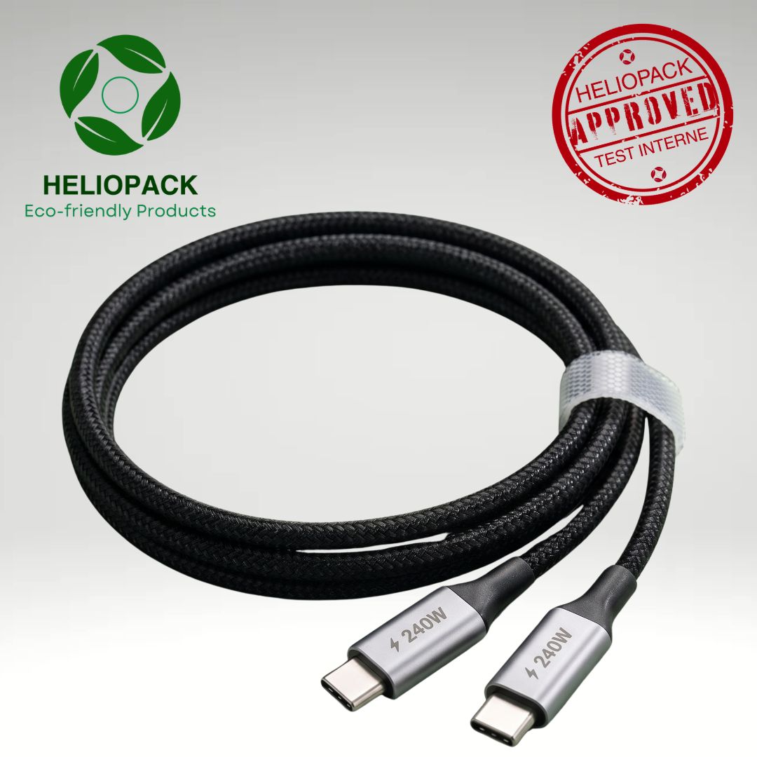 Câble USB-C 240W HelioPack tressé nylon, connecteurs aluminium, testé et approuvé