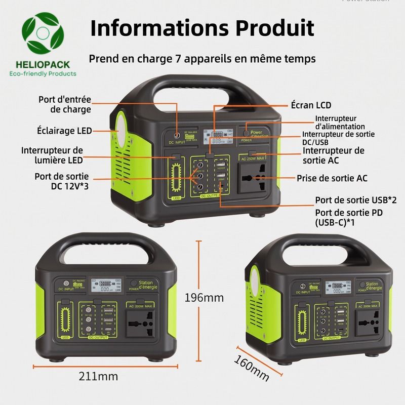 Station électrique portable 300W 256wh HelioPack