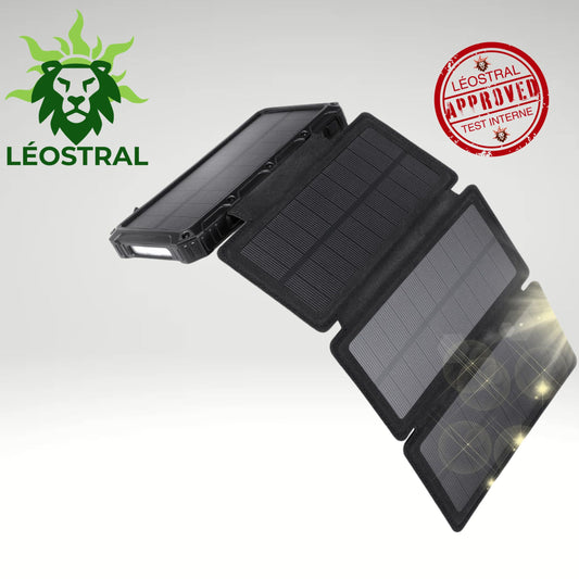 Batterie externe solaire 20 000 mAh – 4 panneaux pliables et lampe LED | LÉOSTRAL