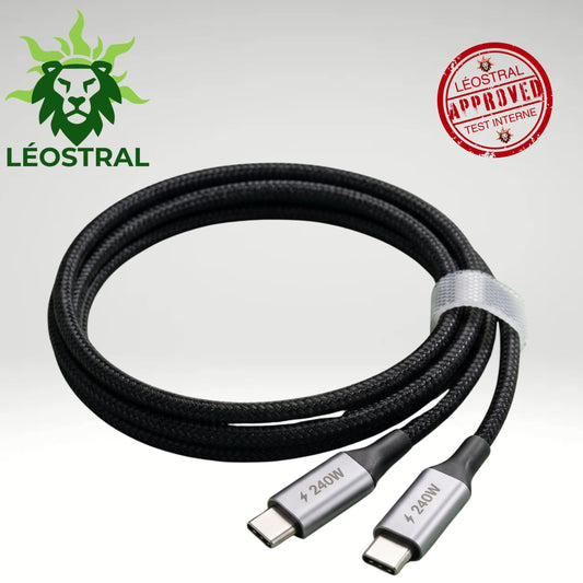 Câble USB-C vers USB-C 240 W tressé nylon – 1 m | LÉOSTRAL