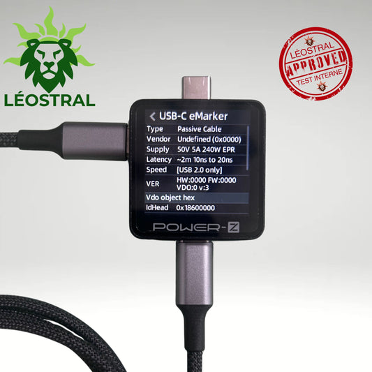 Câble USB-C vers USB-C 240 W tressé nylon – 1 m | LÉOSTRAL