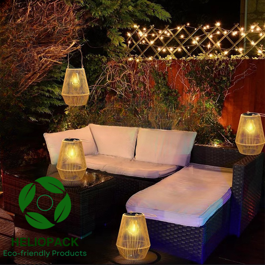 Outdoor Solar Rattan Lantern - Edison Design - Waterproof 