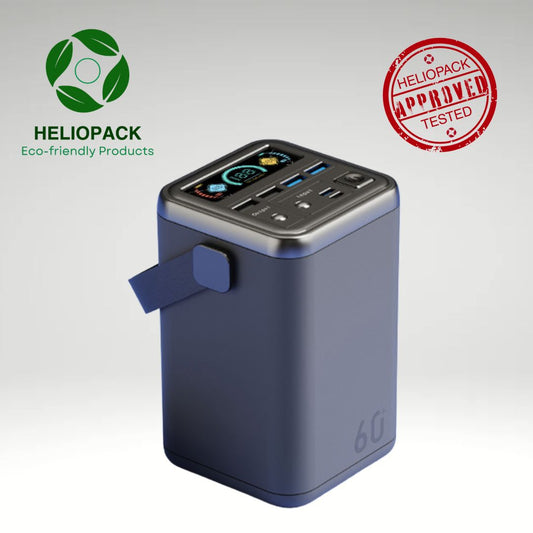 Batterie externe haute capacité 60000mAh PD 100W HelioPack avec poignée de transport, écran numérique intelligent et ports USB et Type-C