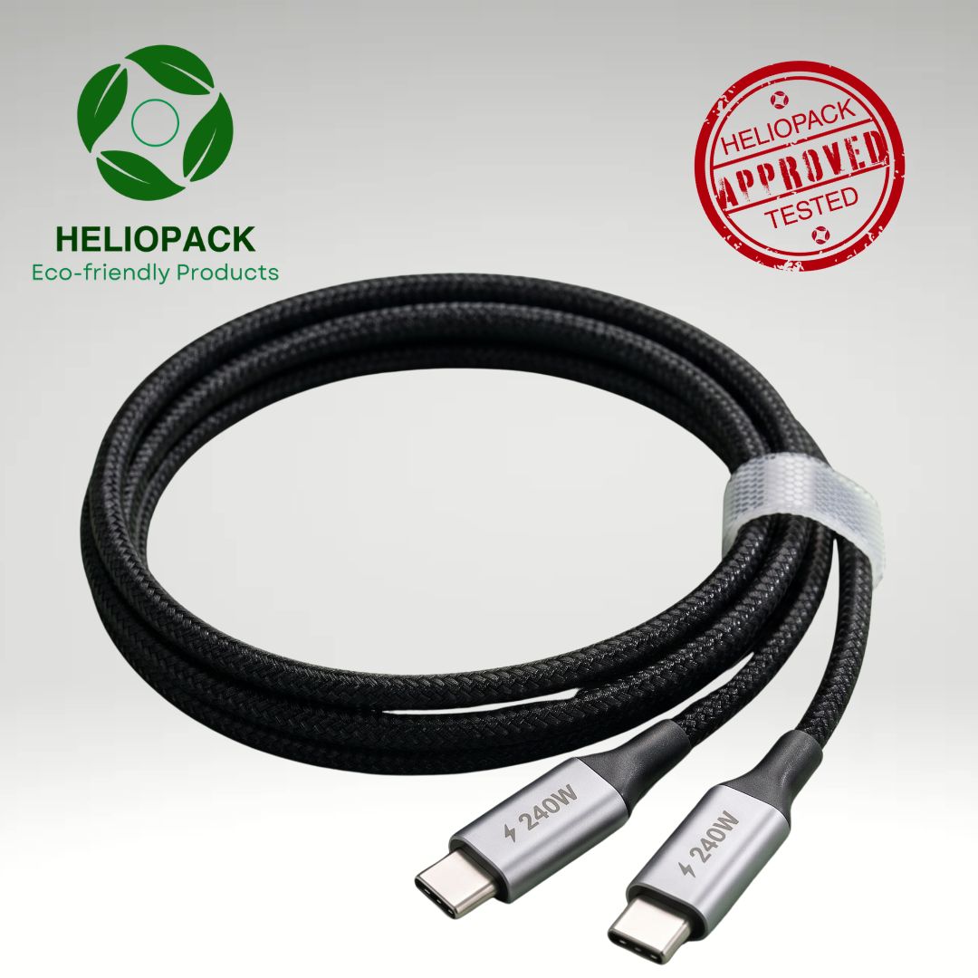 Câble USB-C 240W HelioPack tressé nylon, connecteurs aluminium, testé et approuvé