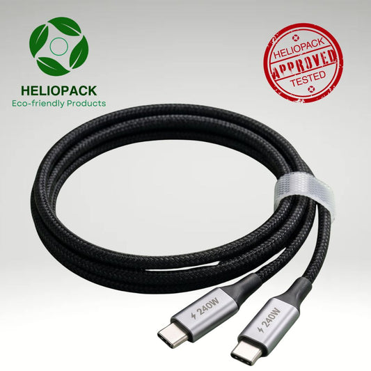 Câble USB-C 240W HelioPack tressé nylon, connecteurs aluminium, testé et approuvé