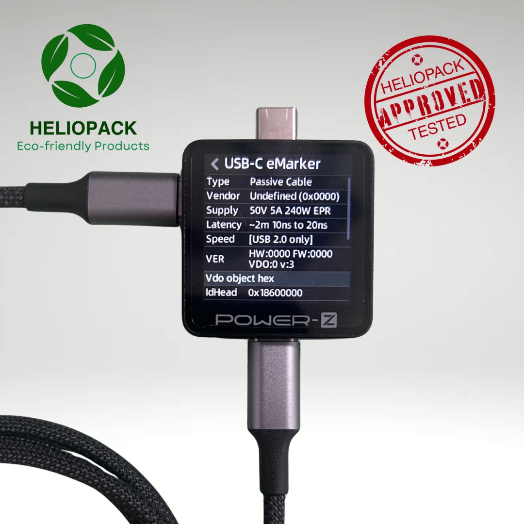 Test Power-Z du câble USB-C HelioPack confirmant 240W réels (50V 5A)
