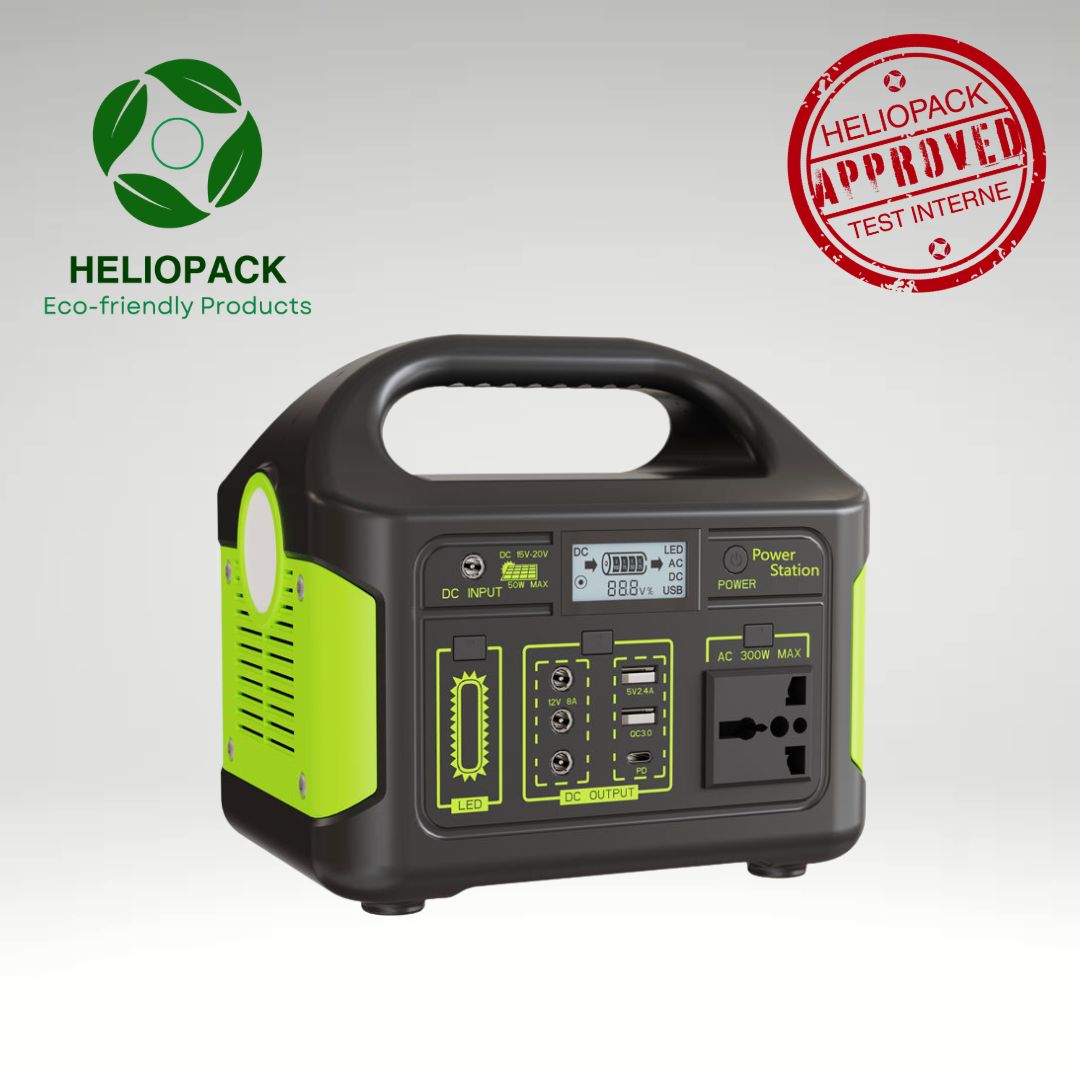 Station électrique portable 300W 256Wh HelioPack avec poignée, écran LCD, prises AC, USB, DC et lampe LED intégrée